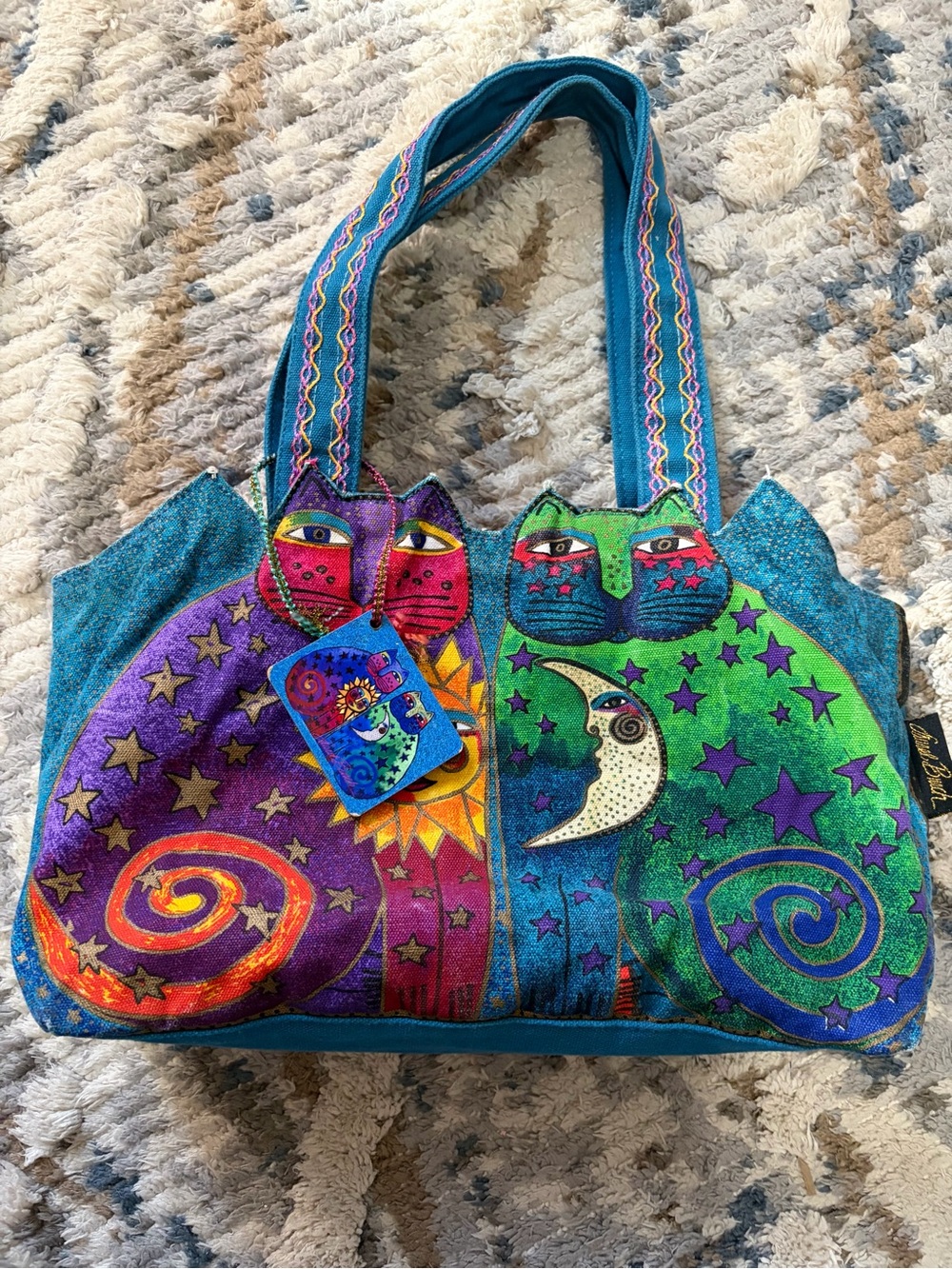 Laurel Burch Colorful Cats Canvas Tote Bag – Teal, Purple & Green